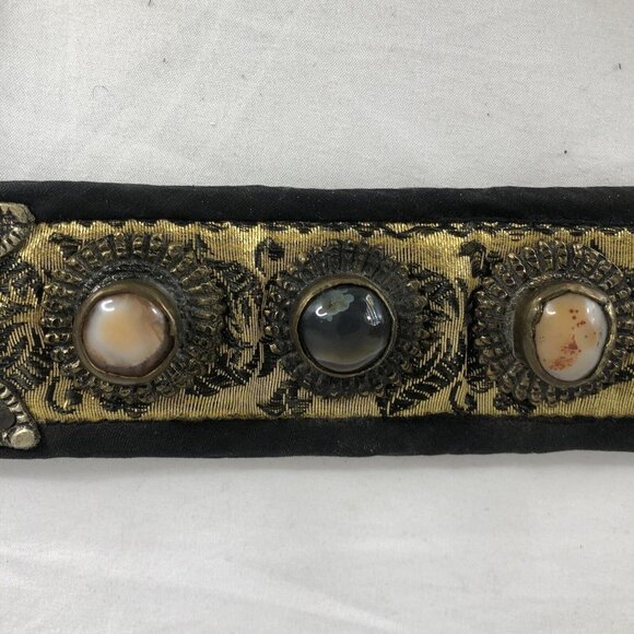 Vintage Artisan Statement Belt Womens Mixed Media Boho Primitive Stones Rock